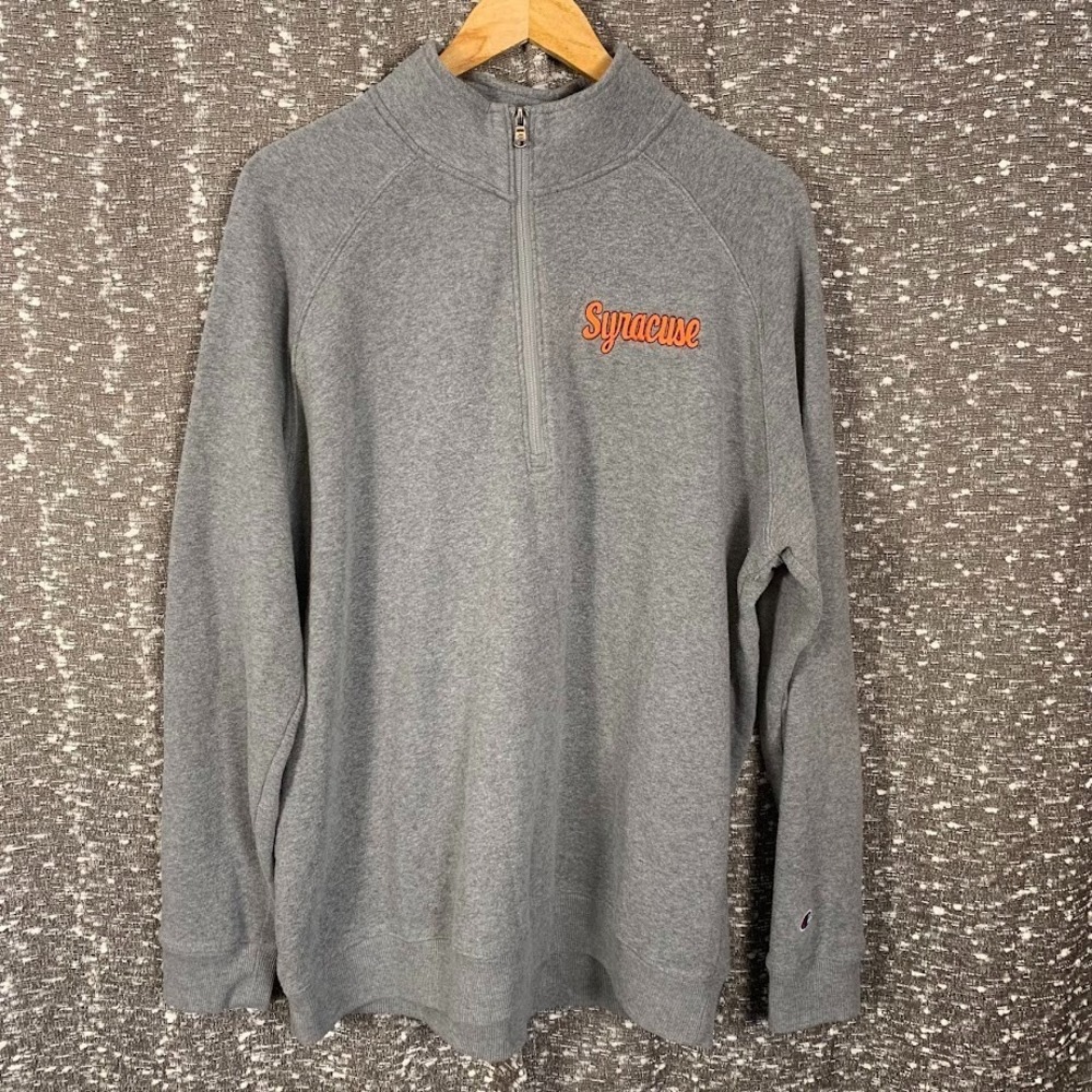 Champion Syracuse University Gray 1/4 Zip Sweatshirt Embroidered Logo Size XL